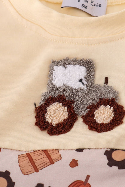 Baby Boy Construction Tractor Romper – Long Sleeve - Blue Marc