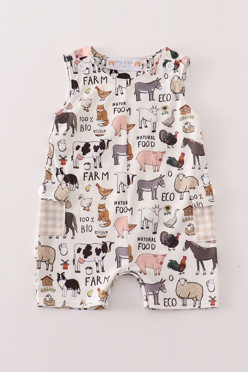 🚜 Baby Boy Farm Animal JonJon – Barnyard Bodysuit with Cute Animal Print - Blue Marc