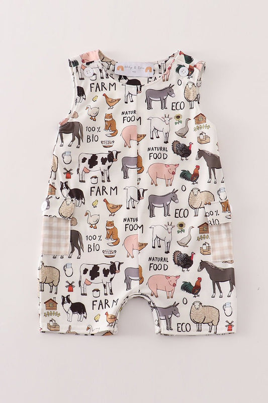 🚜 Baby Boy Farm Animal JonJon – Barnyard Bodysuit with Cute Animal Print - Blue Marc