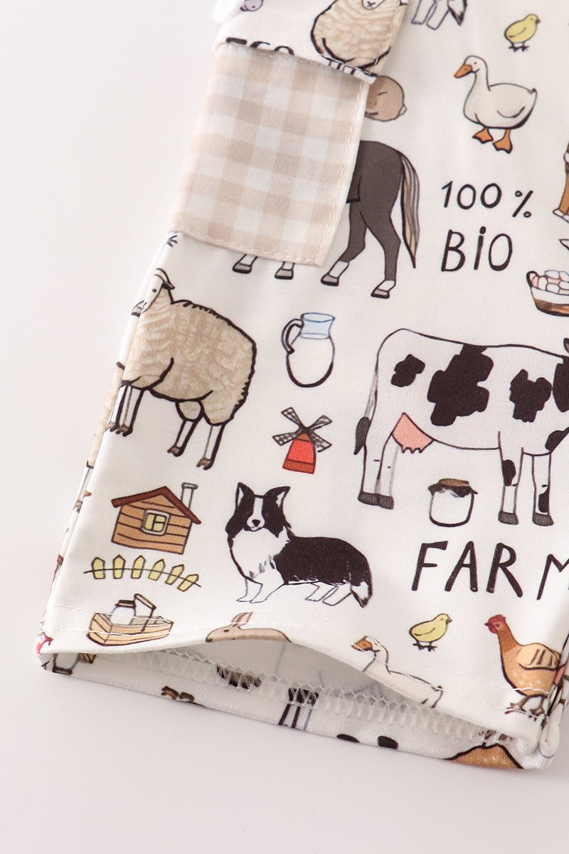🚜 Baby Boy Farm Animal JonJon – Barnyard Bodysuit with Cute Animal Print - Blue Marc