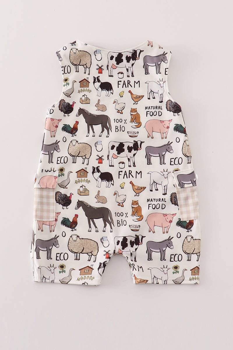 🚜 Baby Boy Farm Animal JonJon – Barnyard Bodysuit with Cute Animal Print - Blue Marc