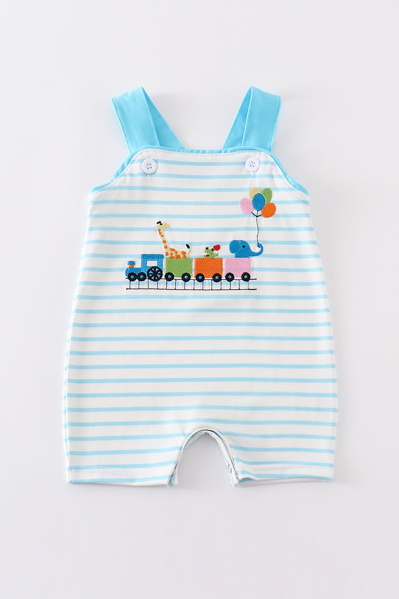 🚂 Baby Boy Train JonJon – Blue Striped Animal Train Outfit with Balloon Detail - Blue Marc