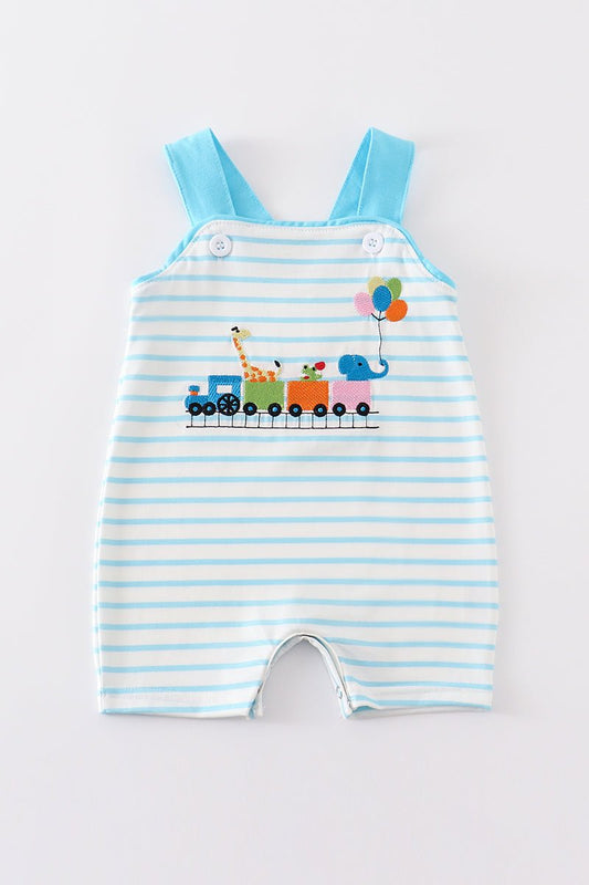 🚂 Baby Boy Train JonJon – Blue Striped Animal Train Outfit with Balloon Detail - Blue Marc