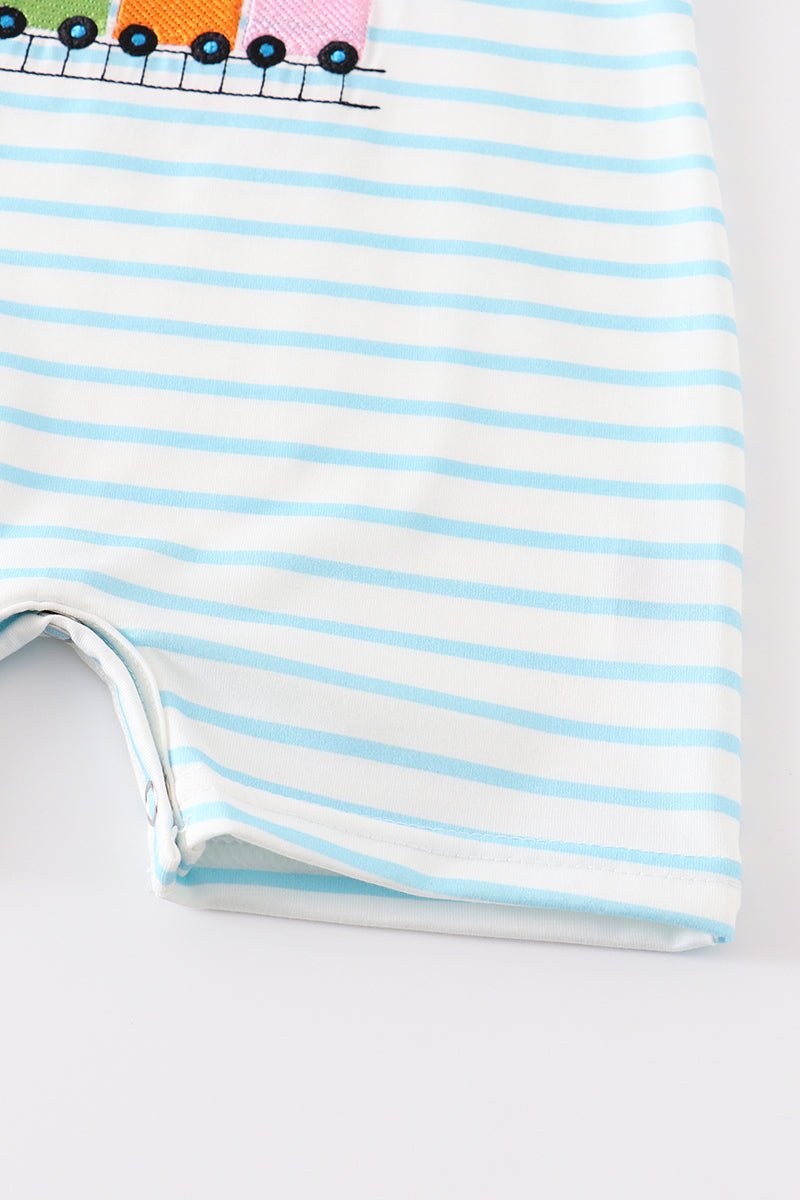 🚂 Baby Boy Train JonJon – Blue Striped Animal Train Outfit with Balloon Detail - Blue Marc
