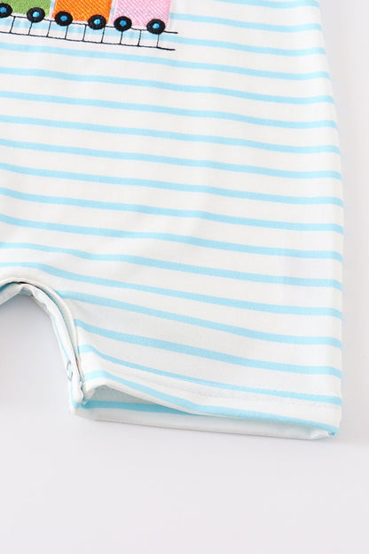 🚂 Baby Boy Train JonJon – Blue Striped Animal Train Outfit with Balloon Detail - Blue Marc