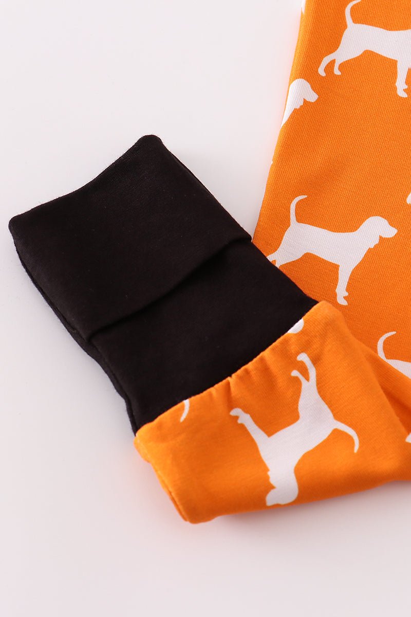 Baby Boys Game Day Zip Up – Orange Dog Print One - Piece Pajamas - Blue Marc