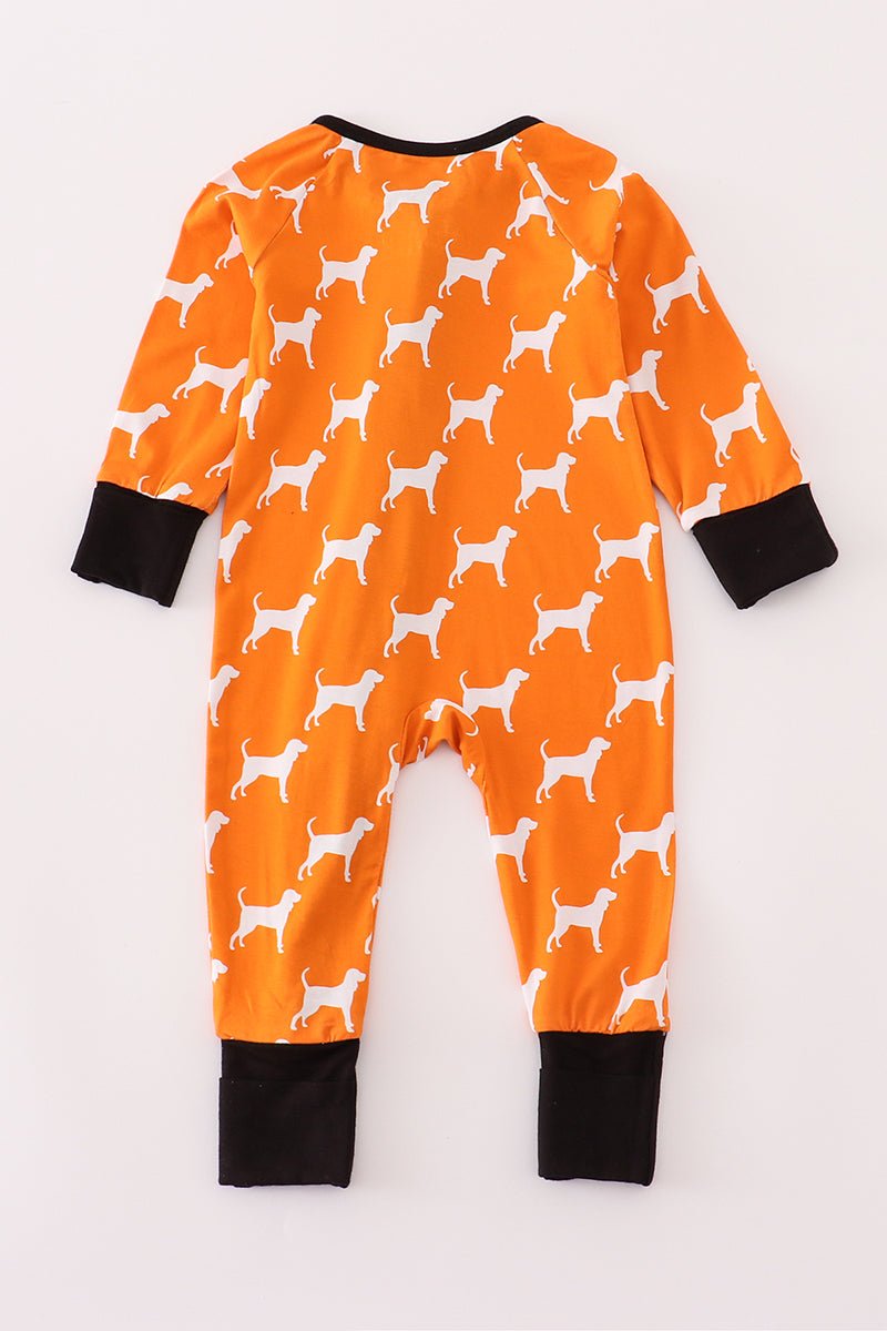 Baby Boys Game Day Zip Up – Orange Dog Print One - Piece Pajamas - Blue Marc