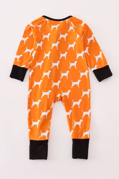 Baby Boys Game Day Zip Up – Orange Dog Print One - Piece Pajamas - Blue Marc