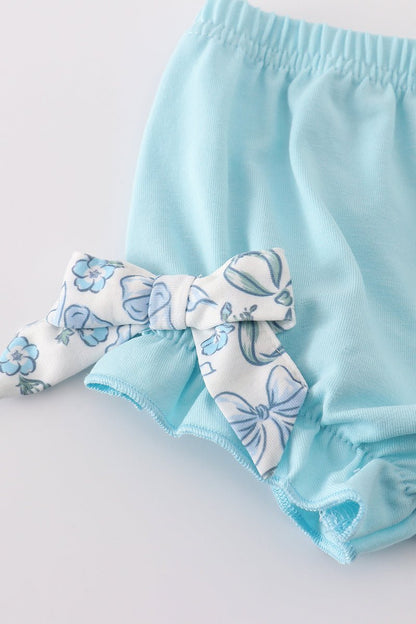 Baby Girl Blue Floral Ruffle Top & Bloomer Set - Blue Marc