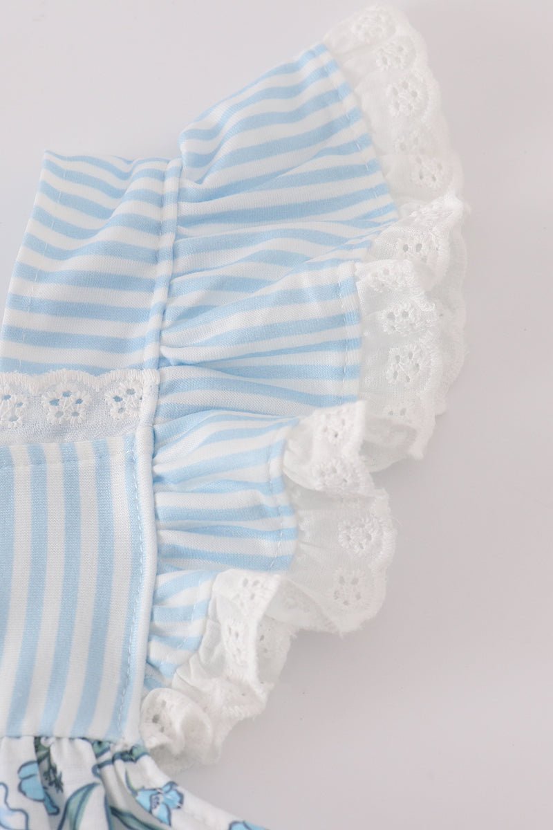 Baby Girl Blue Floral Ruffle Top & Bloomer Set - Blue Marc