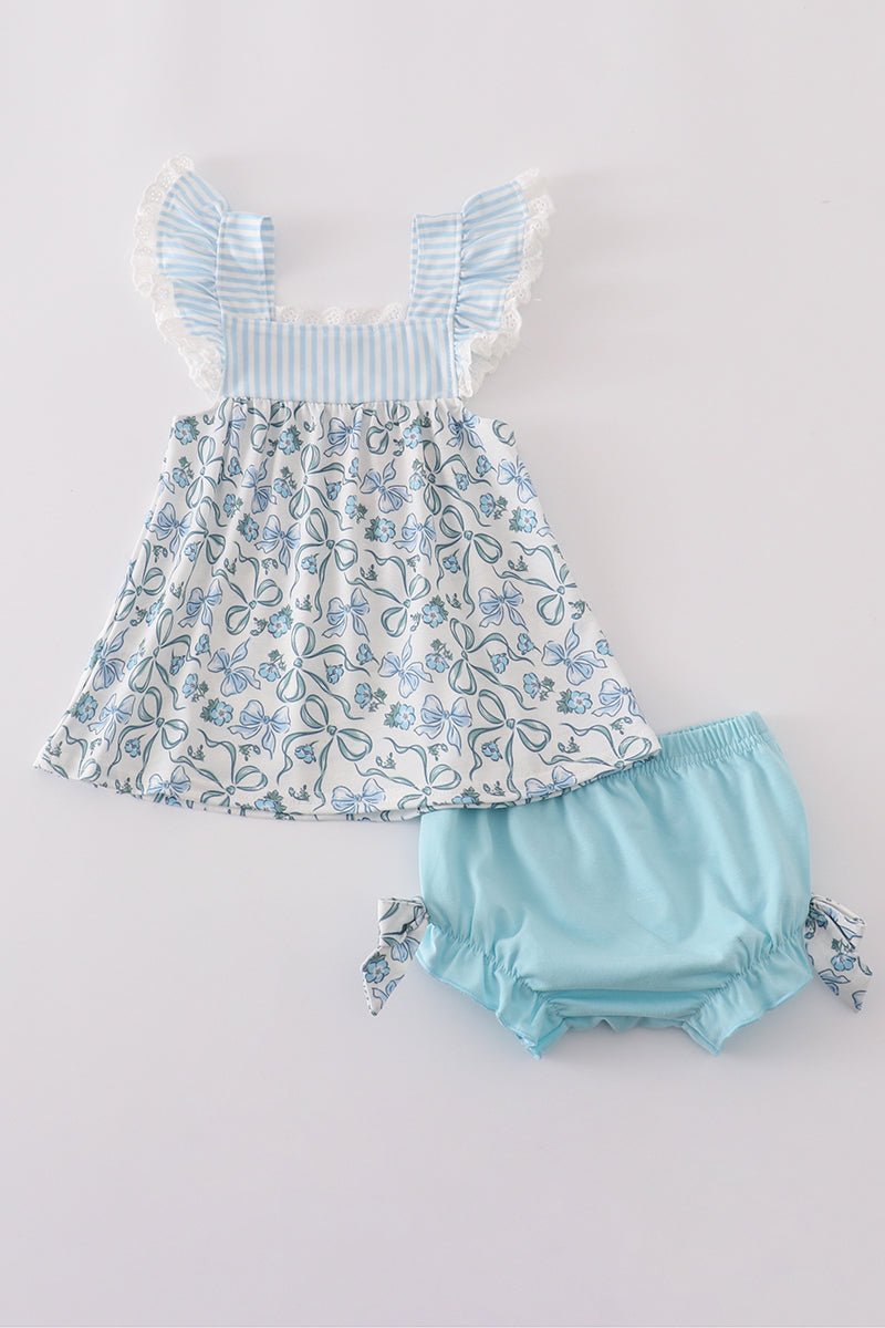 Baby Girl Blue Floral Ruffle Top & Bloomer Set - Blue Marc