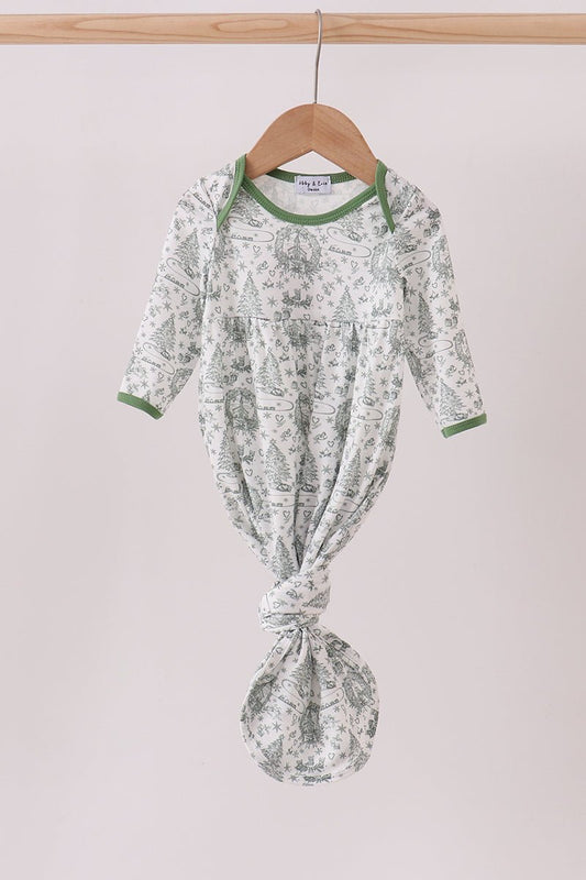 Baby Girl Christmas Gown – Holiday Church & Candy Cane Print - Blue Marc