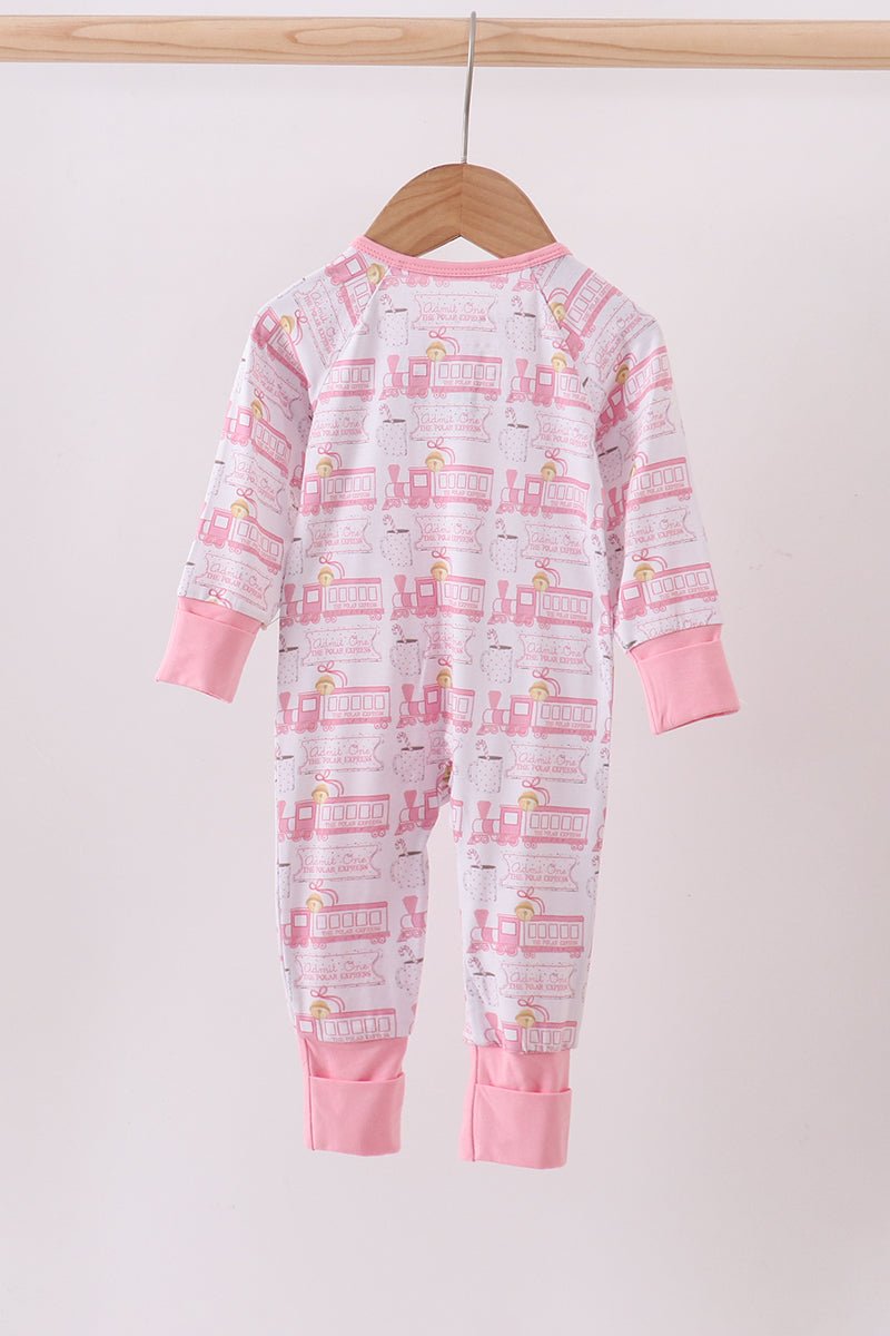 Baby Girl Christmas Train Ruffle Zip Sleeper - Blue Marc
