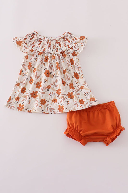 Baby Girl Fall Floral 2 - Piece Outfit – Ruffle Top & Bloomers - Blue Marc
