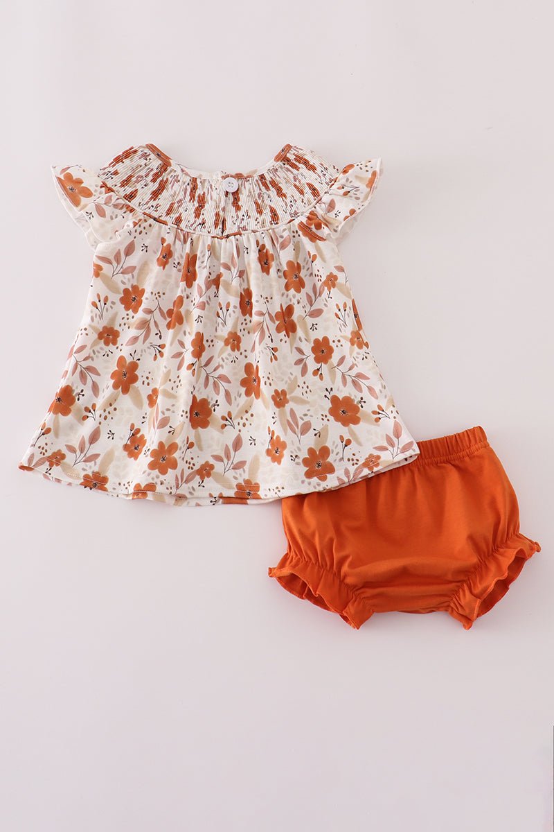 Baby Girl Fall Floral 2 - Piece Outfit – Ruffle Top & Bloomers - Blue Marc