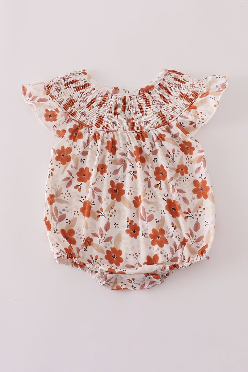 Baby Girl Fall Floral Romper – Ruffle Sleeve Bodysuit - Blue Marc