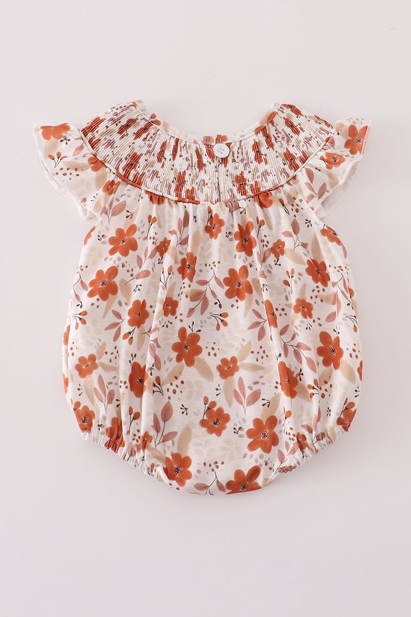 Baby Girl Fall Floral Romper – Ruffle Sleeve Bodysuit - Blue Marc