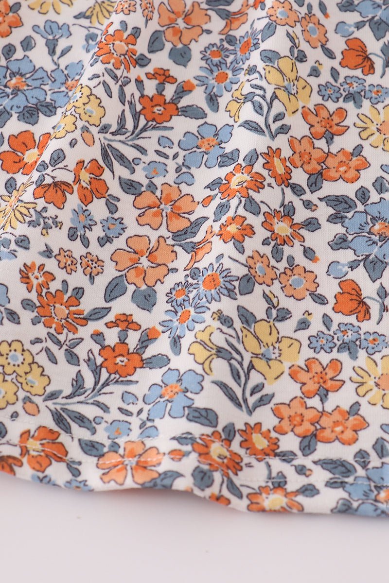 Baby Girl Fall Floral Ruffle Top & Bloomer Set – Orange Accent - Blue Marc