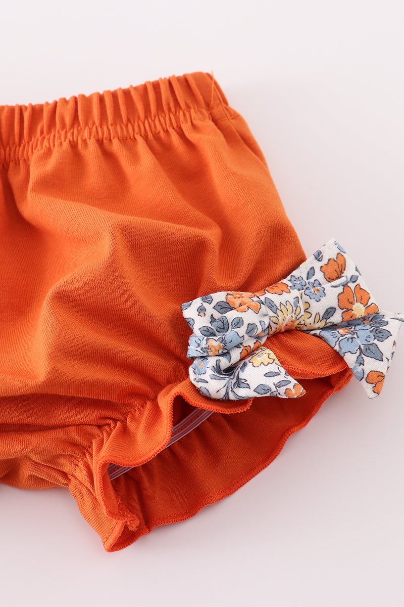 Baby Girl Fall Floral Ruffle Top & Bloomer Set – Orange Accent - Blue Marc