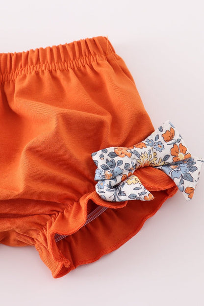 Baby Girl Fall Floral Ruffle Top & Bloomer Set – Orange Accent - Blue Marc