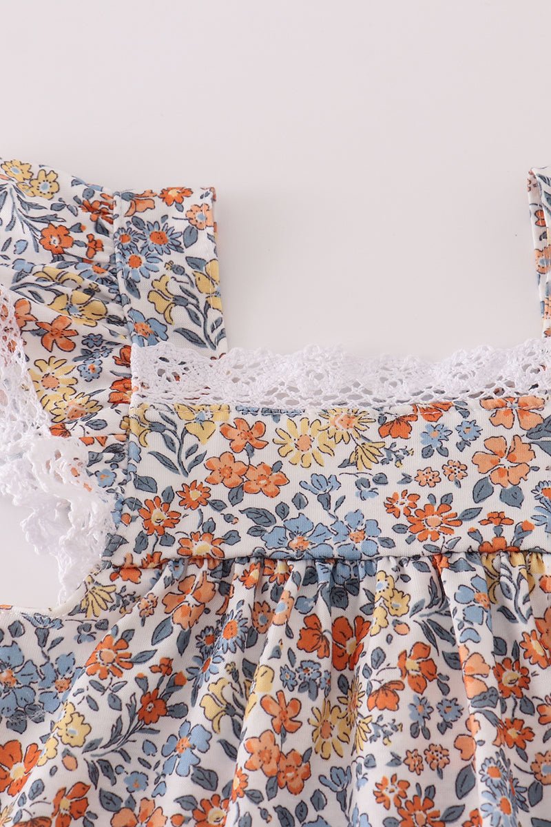 Baby Girl Fall Floral Ruffle Top & Bloomer Set – Orange Accent - Blue Marc