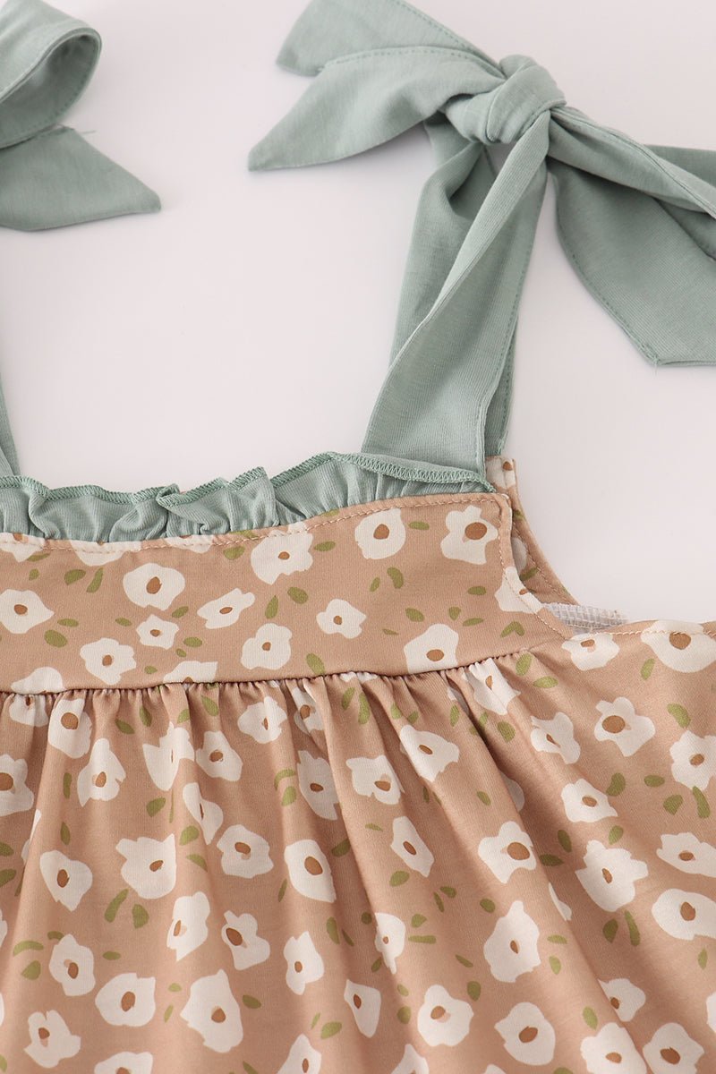 Baby Girl Floral Bow Strap Set – Sage & Tan - Blue Marc
