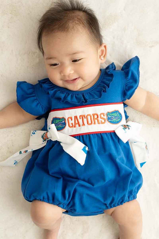 Baby Girl Gators Game Day Romper – Cute & Cheerful - Blue Marc