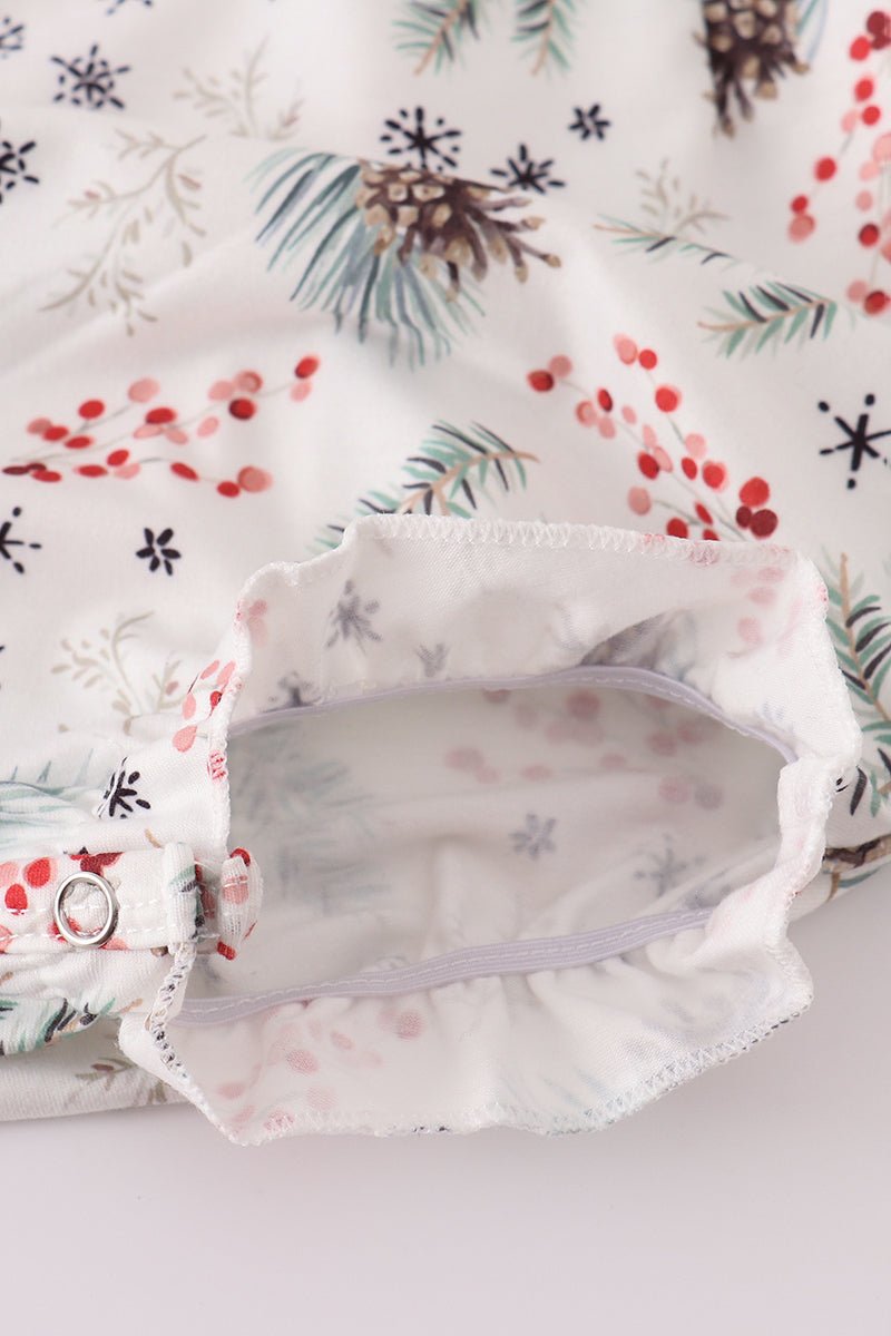Baby Girl Holiday Floral Romper with Green Yoke - Blue Marc