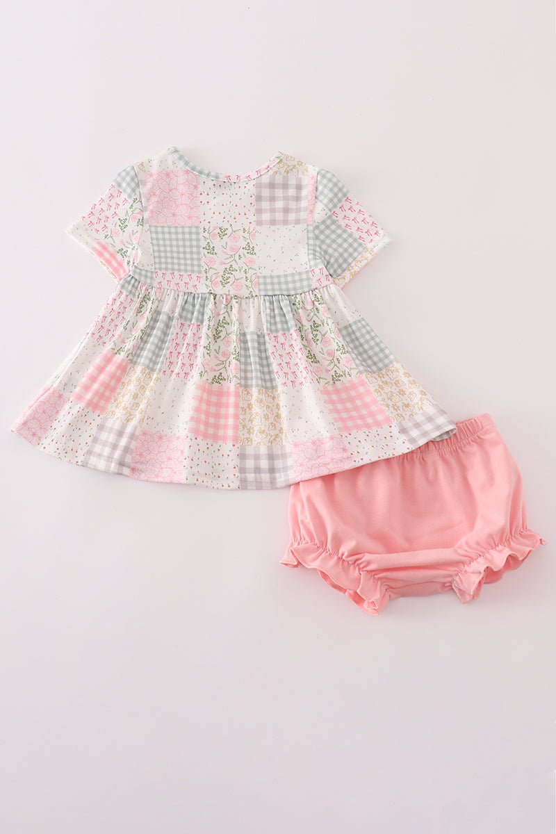 Baby Girl Pastel Patchwork Dress & Bloomers Set - Blue Marc