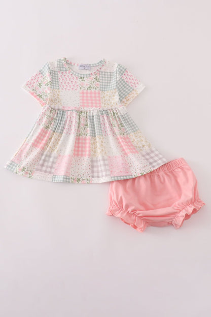 Baby Girl Pastel Patchwork Dress & Bloomers Set - Blue Marc