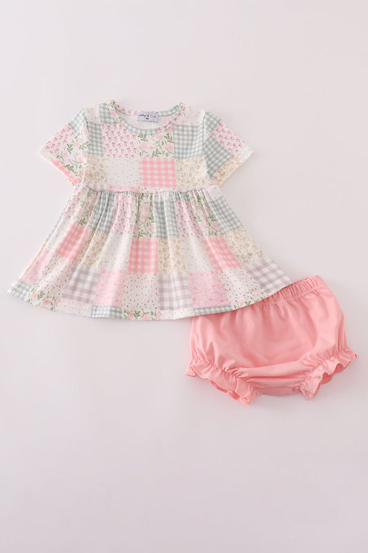 Baby Girl Pastel Patchwork Dress & Bloomers Set - Blue Marc