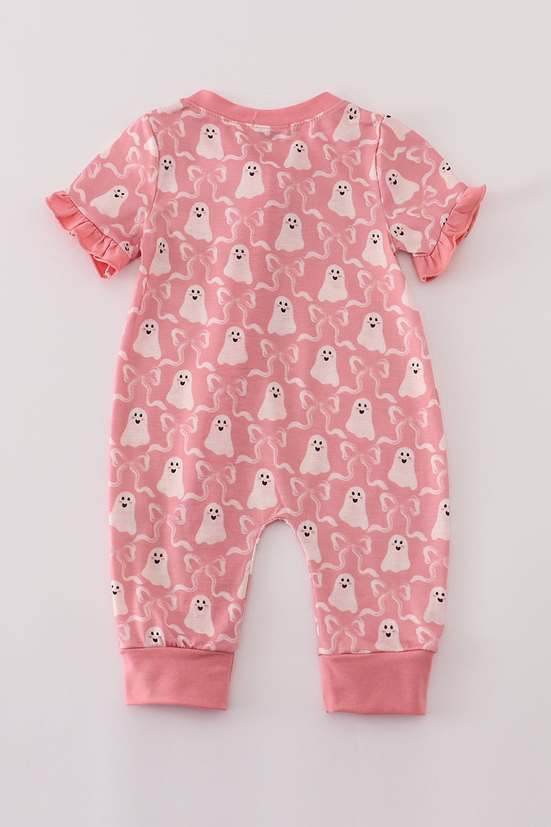 Baby Girl Pink Ghost Romper – Halloween One - Piece with Ruffles - Blue Marc