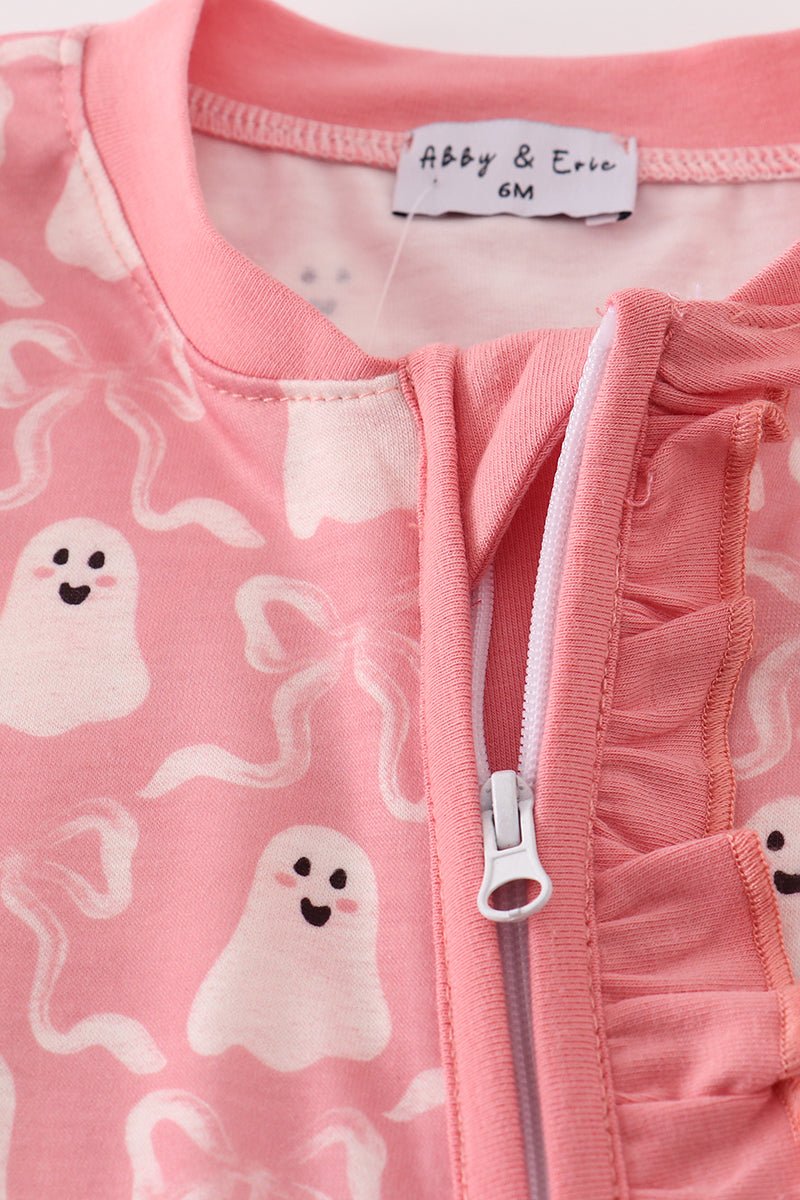 Baby Girl Pink Ghost Romper – Halloween One - Piece with Ruffles - Blue Marc