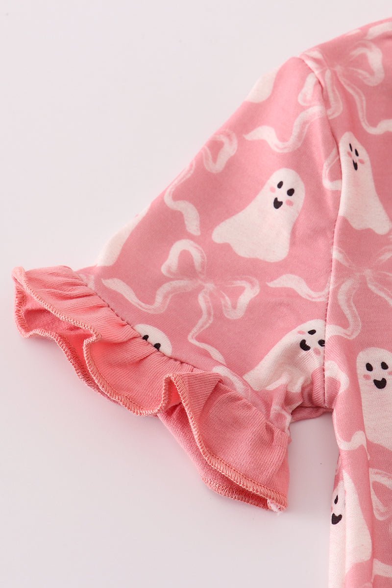 Baby Girl Pink Ghost Romper – Halloween One - Piece with Ruffles - Blue Marc