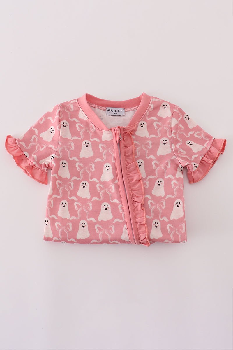 Baby Girl Pink Ghost Romper – Halloween One - Piece with Ruffles - Blue Marc
