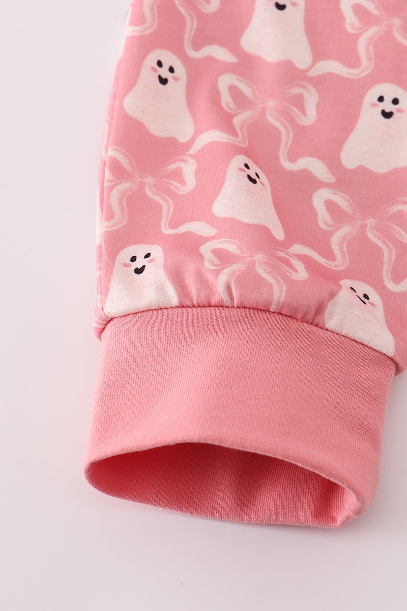 Baby Girl Pink Ghost Romper – Halloween One - Piece with Ruffles - Blue Marc
