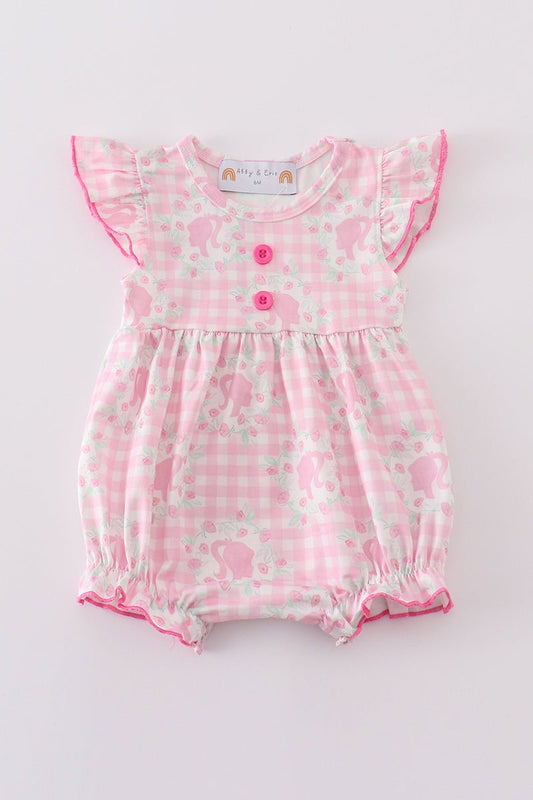 Baby Girl Pink Gingham Romper – Barbie - Inspired Sweetheart Outfit - Blue Marc