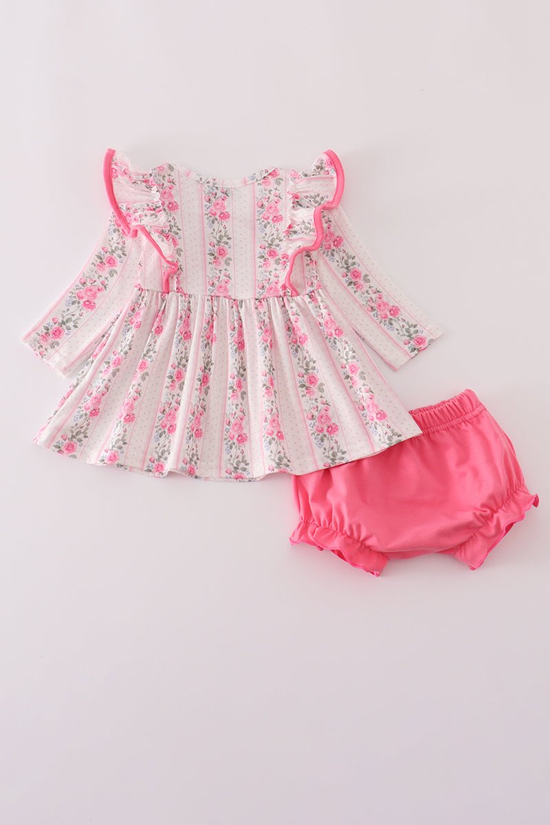 Baby Girl Pink Rose Ruffle Top & Bloomer Set - Blue Marc