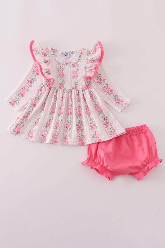 Baby Girl Pink Rose Ruffle Top & Bloomer Set - Blue Marc