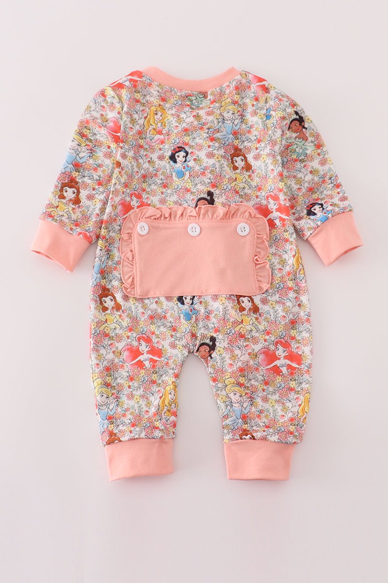 Baby Girl Princess Floral Ruffle Romper – Long Sleeve Zip - Blue Marc
