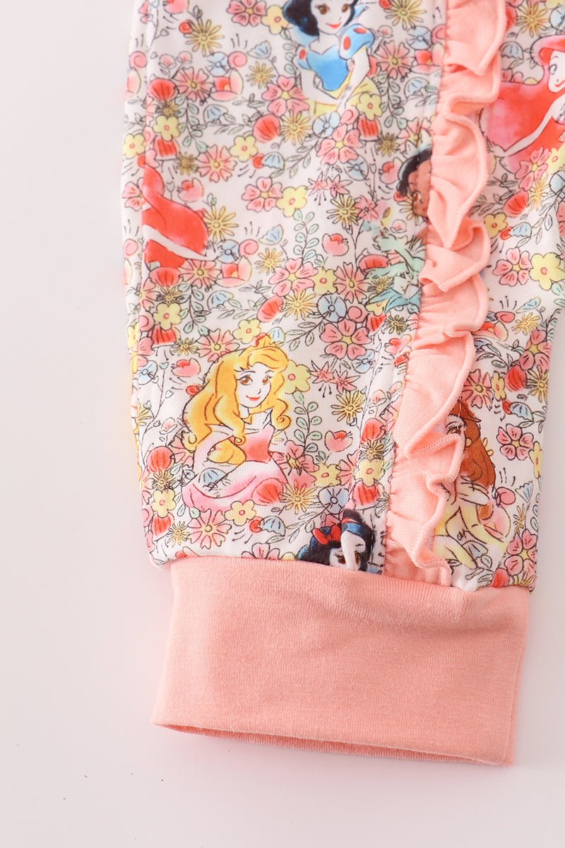 Baby Girl Princess Floral Ruffle Romper – Long Sleeve Zip - Blue Marc