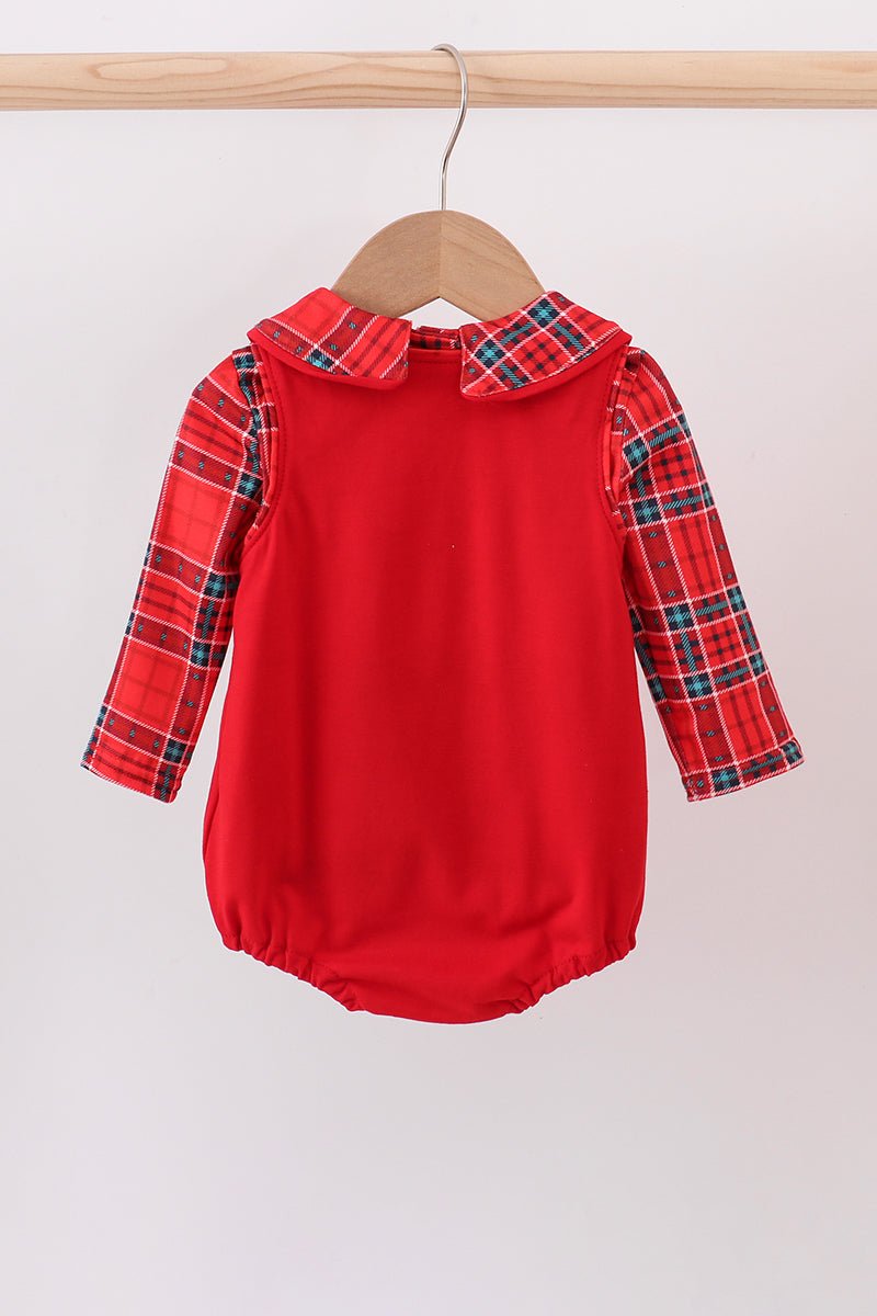 Baby Girl Red Plaid Christmas Tree Romper - Blue Marc