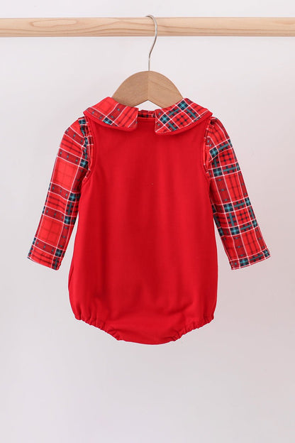 Baby Girl Red Plaid Christmas Tree Romper - Blue Marc