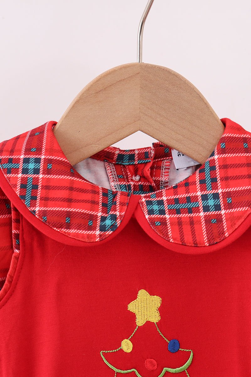 Baby Girl Red Plaid Christmas Tree Romper - Blue Marc