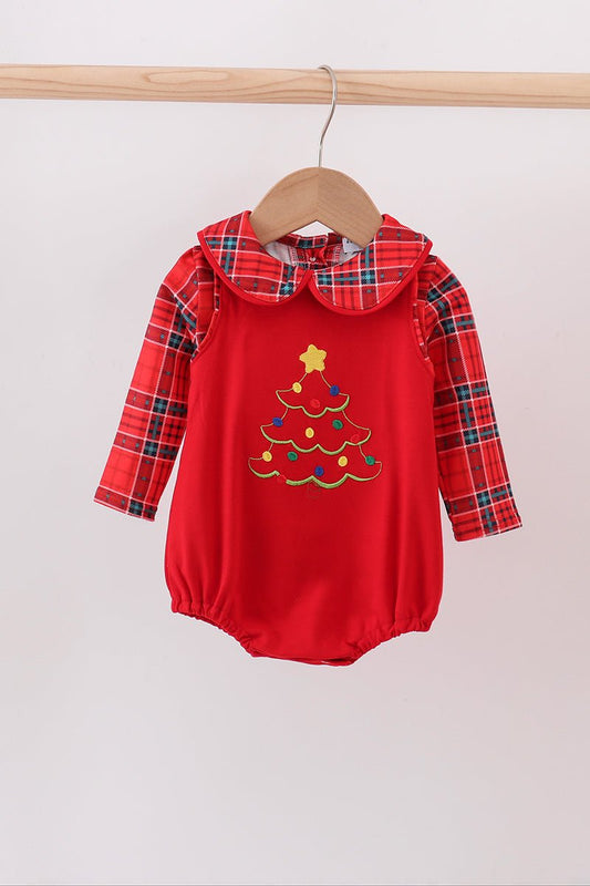 Baby Girl Red Plaid Christmas Tree Romper - Blue Marc