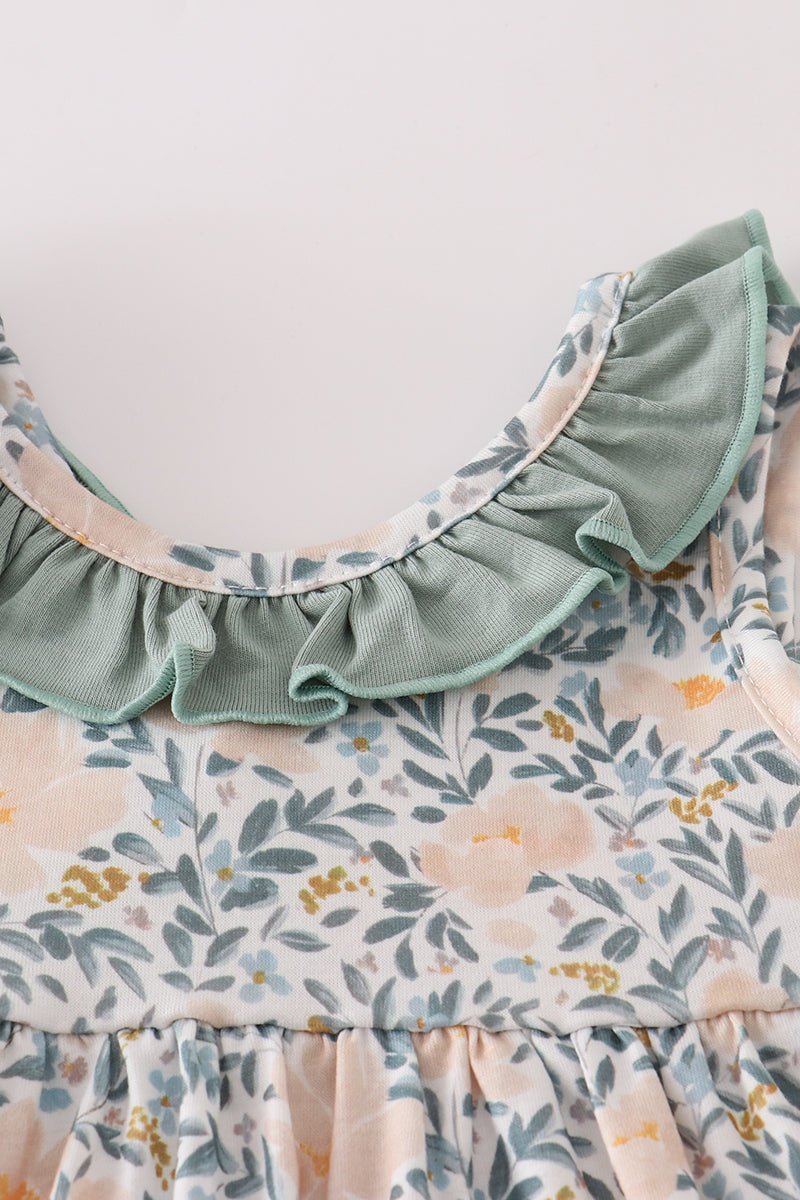 Baby Girl Ruffle Top & Bloomers Set – Sage Floral Charm - Blue Marc