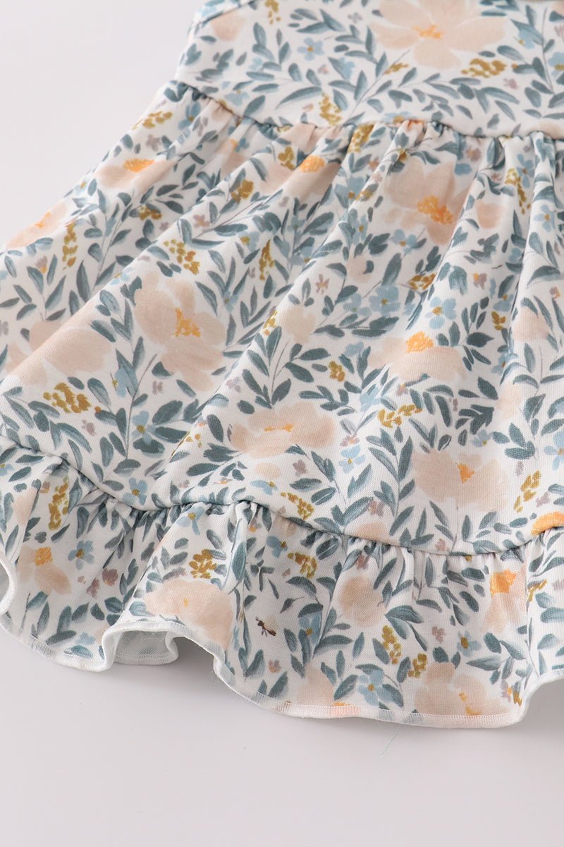 Baby Girl Ruffle Top & Bloomers Set – Sage Floral Charm - Blue Marc