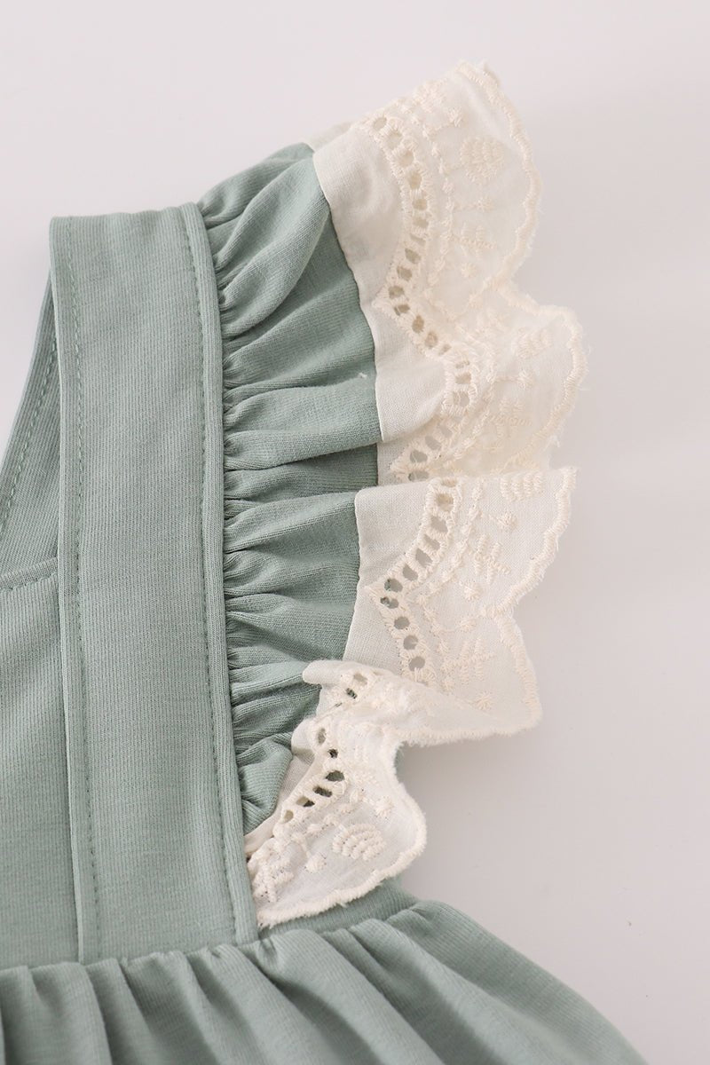 Baby Girl Sage Green Ruffle Dress Set with Bloomers - Blue Marc