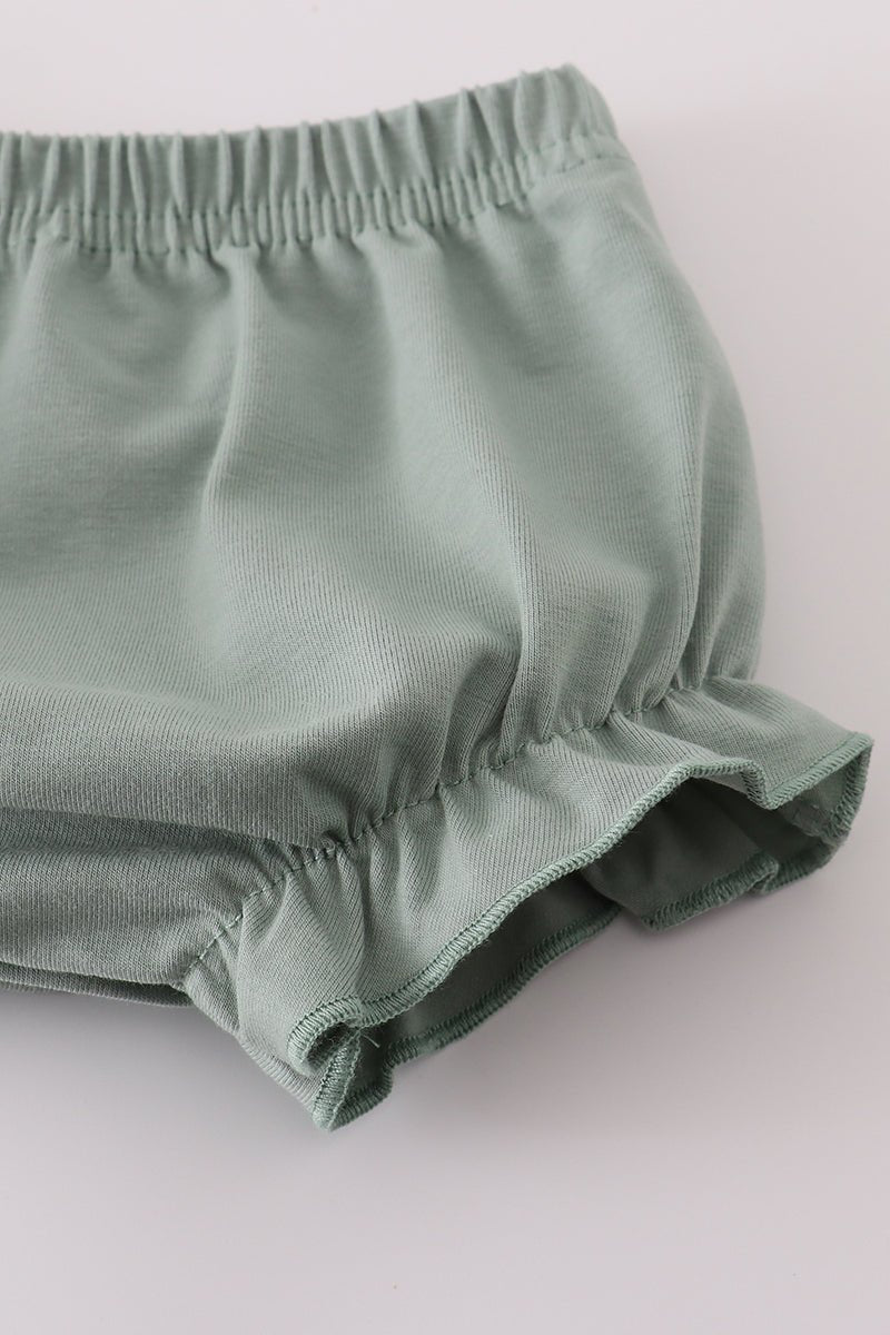 Baby Girl Sage Green Ruffle Dress Set with Bloomers - Blue Marc