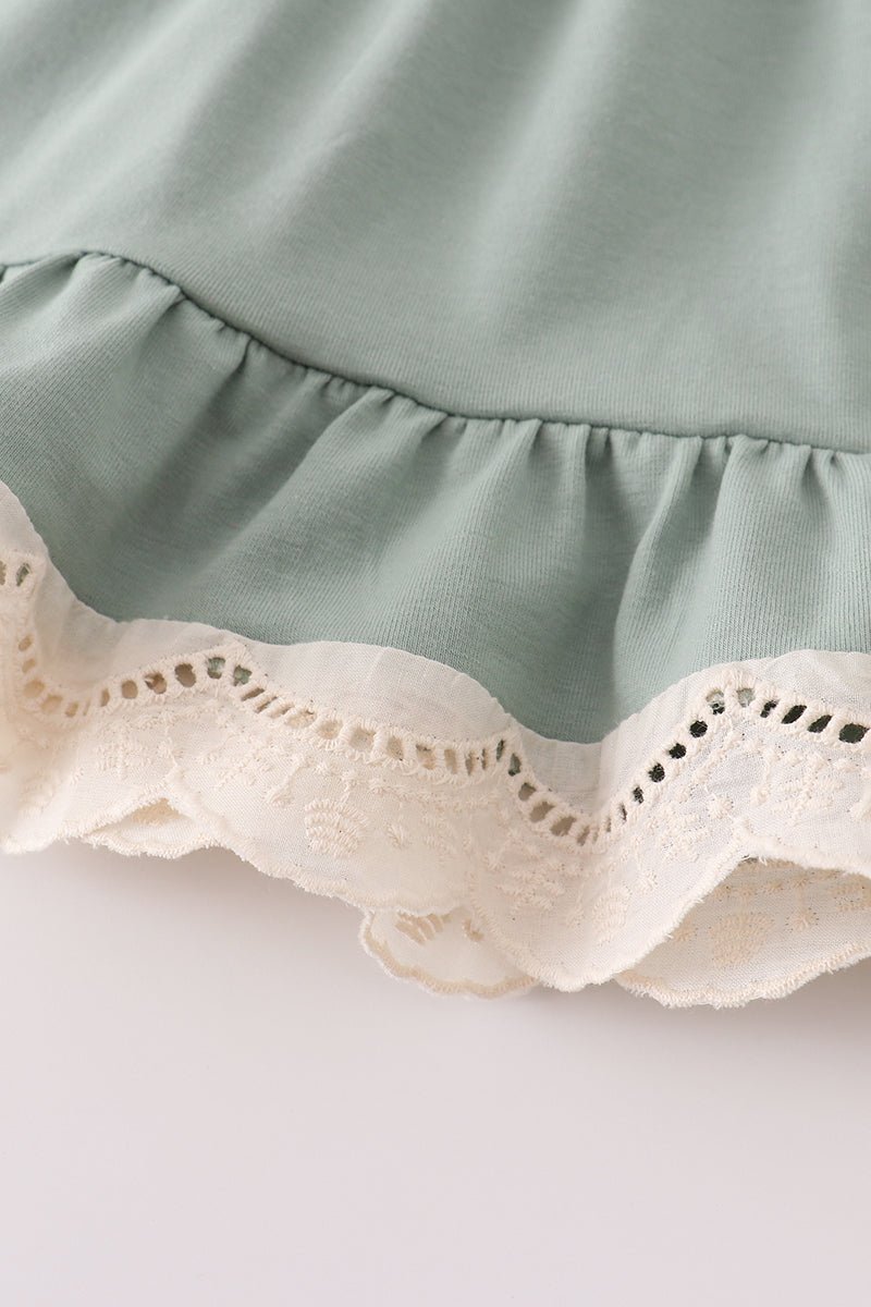 Baby Girl Sage Green Ruffle Dress Set with Bloomers - Blue Marc